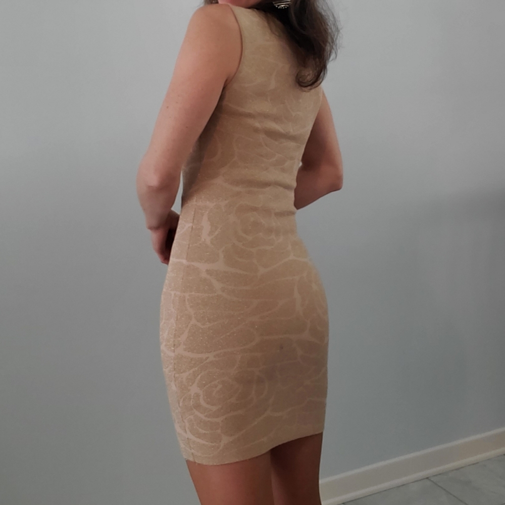 Bebe Alissa Floral Gold Bodycon Dress XS